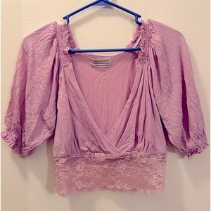 (M) Urban Outfitters Pink/Lavender Ruffled Lace Samara Crop Top